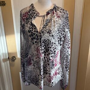 White House Black Market Black and Pink Patterned Blouse